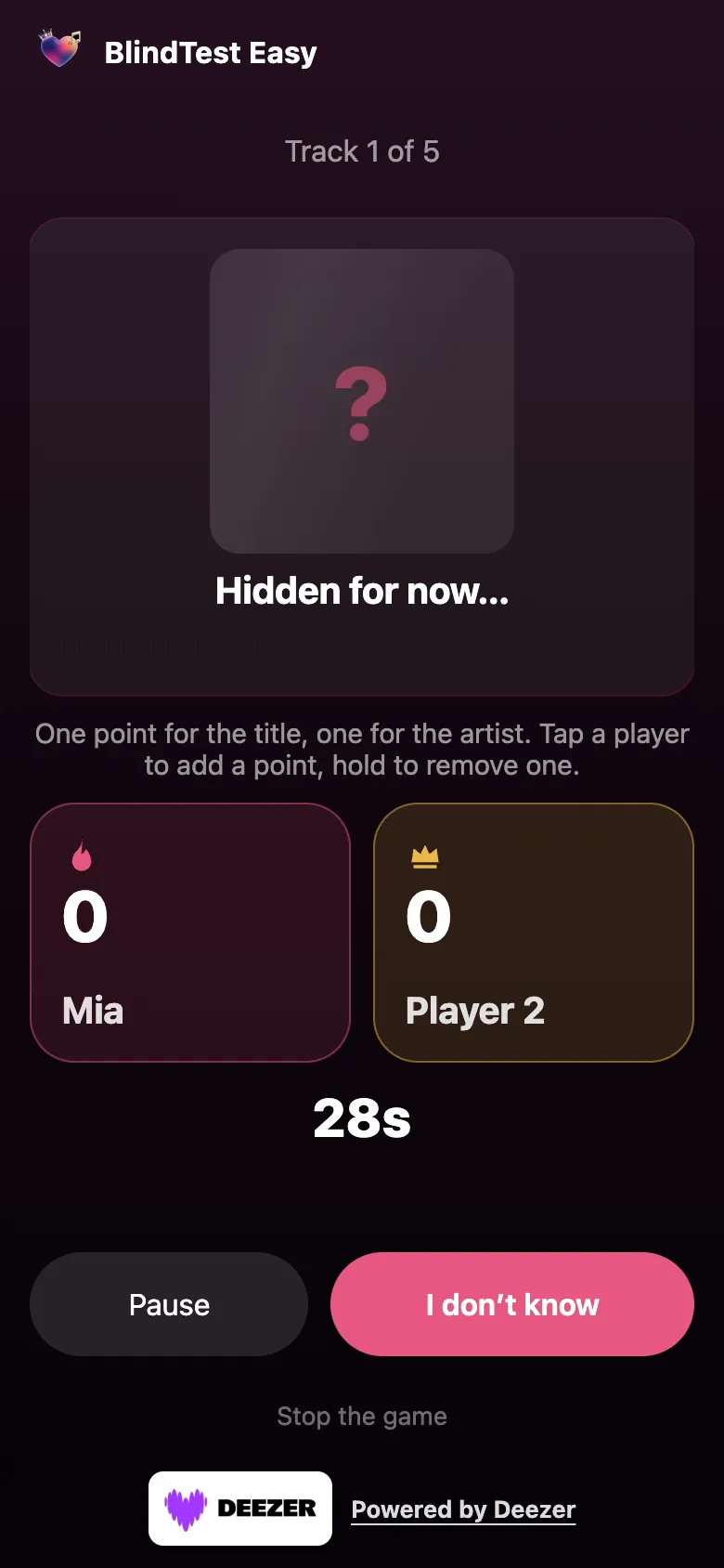 Round in progress with the cover hidden and the countdown running.